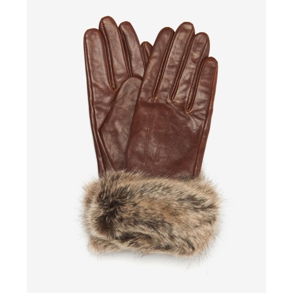 Barbour Fur Trim Leather Gloves Primary Image