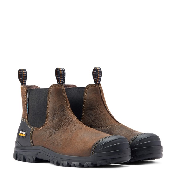 ARIAT Groundbreaker Chelsea Waterproof - Stivali Da Lavoro Uomo Con Puntale In Acciaio - Marrone Scuro, Taglia 44 Larga